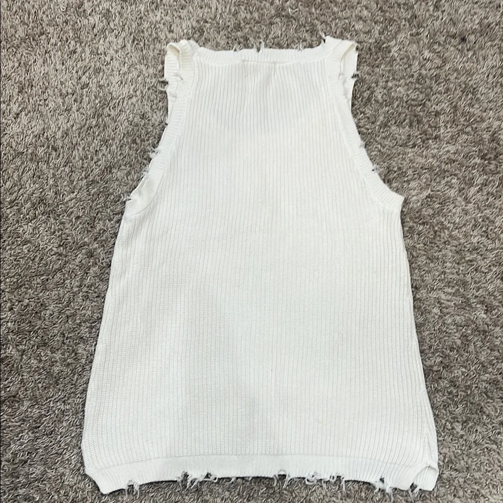 White Distressed Sweater Vest - Picture 2 of 4